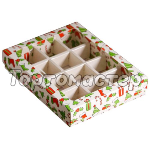 Коробка на 12 конфет с окном "Новый Год" 19х15х3,6 см 7119881