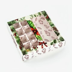 Коробка на 8 конфет и шоколадную плитку с окном "Новогодние подарки" 17,7х17,8х3,8 см 10449258