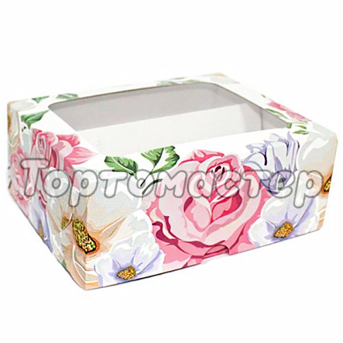 Коробка для макарон с окном "Цветы" НКУ-28-со-Букет