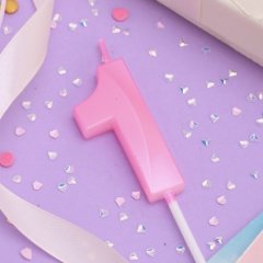 Свеча декоративная Цифра "1" Грань Розовый 10319361