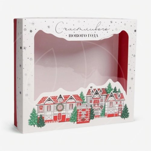 Коробка для сладостей с окном "Новогодняя" 23,5х20,5х5,5 см 6881884