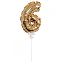 Топпер декоративный Воздушный шарик Цифра "6" Золото 