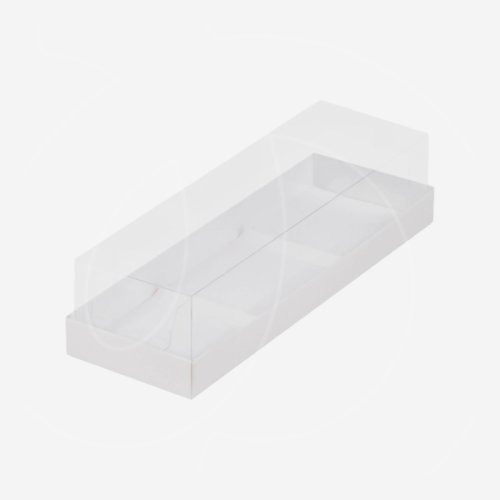 Коробка на 3 пирожных с прозрачной крышкой белая 26х8,5х6 см 070520 ф